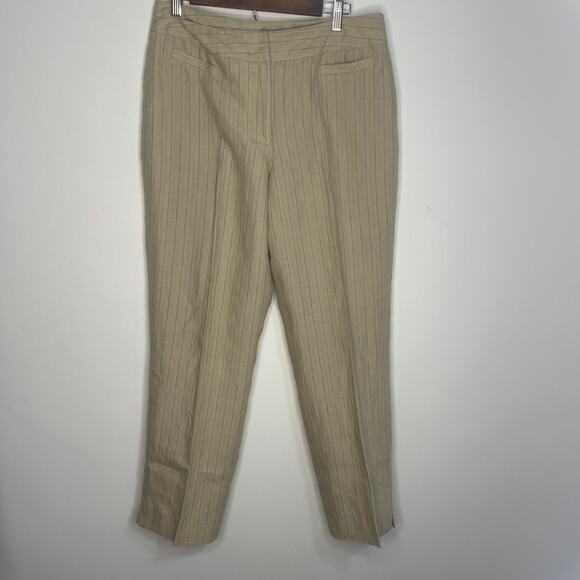 Rafaella size 12 linen pants fully lined women's trousers khaki cream stripe - Picture 6 of 16